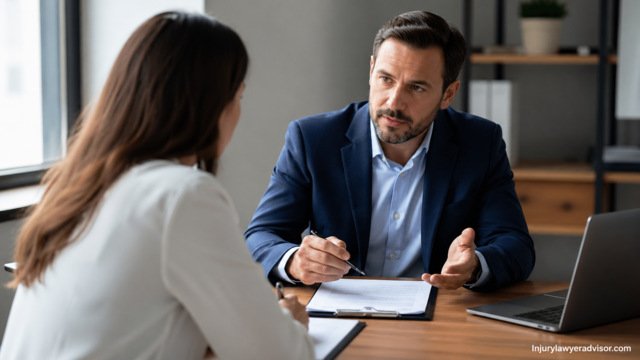Lawyer negotiating insurance settlement with client