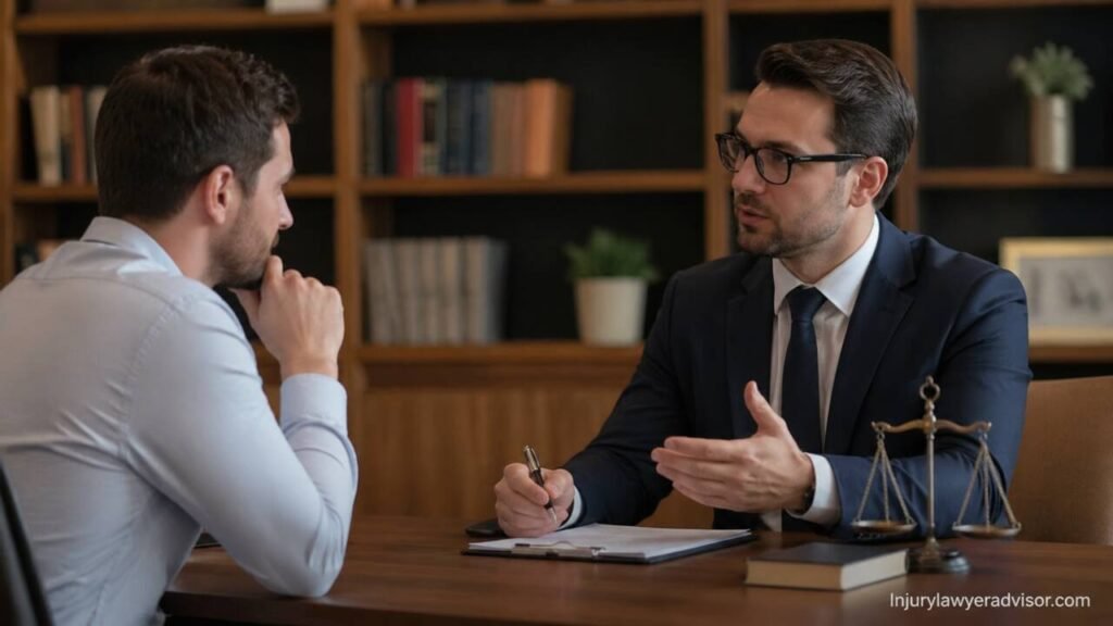 Lawyer consulting client before hiring decision