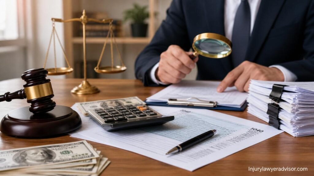 Tax penalties legal financial documents with gavel and calculator