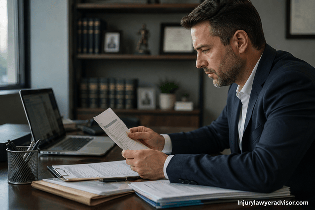 Professional reviewing legal documents in an office.