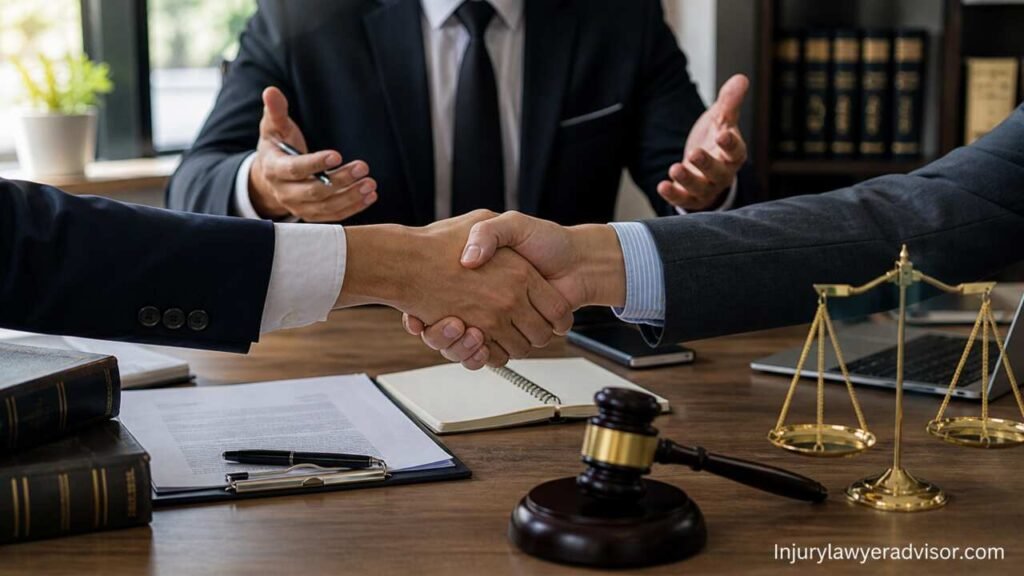 Business Disputes: How Lawyers Help Companies Resolve Conflicts Business dispute resolution handshake with legal symbols