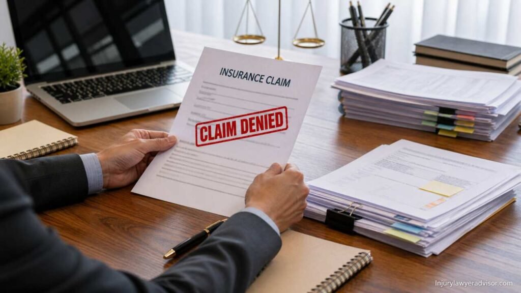 What to Do If Insurance Denies Your Claim: Guide to Appeal, Document, and Recover Payment Denied insurance claim document on desk with legal paperwork