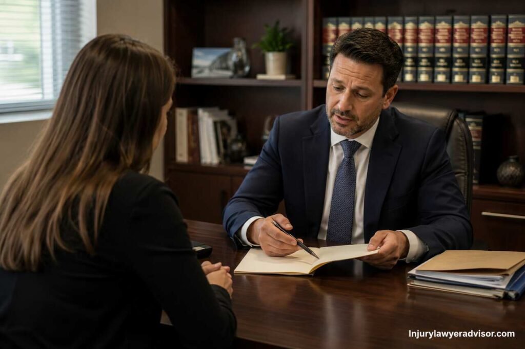 What Percentage Do Injury Lawyers Take? Guide to Contingency Fees, Case Costs, and Settlement Deductions Personal injury lawyer explaining contingency fee agreement to client in office