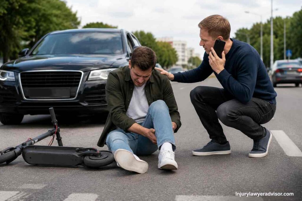 Electric Scooter Accident Lawyer: Protect Your Claim, Prove Fault, and Recover Fair Compensation Electric scooter accident scene with injured rider and legal assistance concept