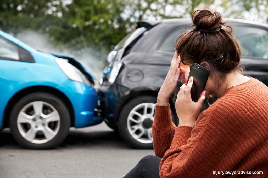 What to Do After a Car Accident Step by Step: Protect Your Health and Insurance Claim Realistic car accident scene with damaged vehicles and a stressed driver calling for help on the roadside.