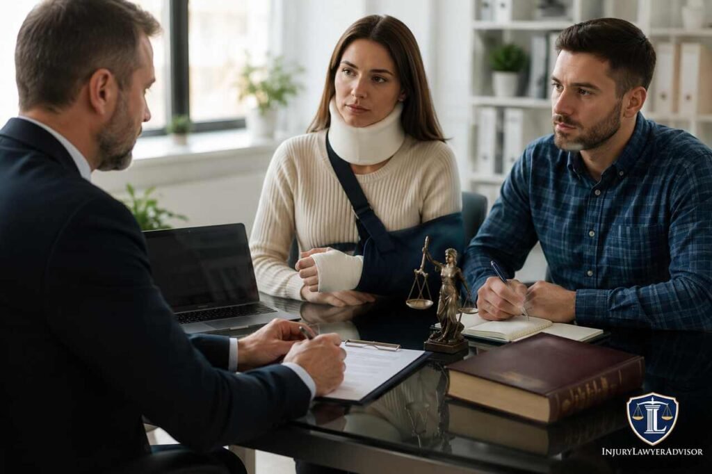 Personal injury claimant consulting with a legal professional about compensation under updated UK personal injury claim procedures.