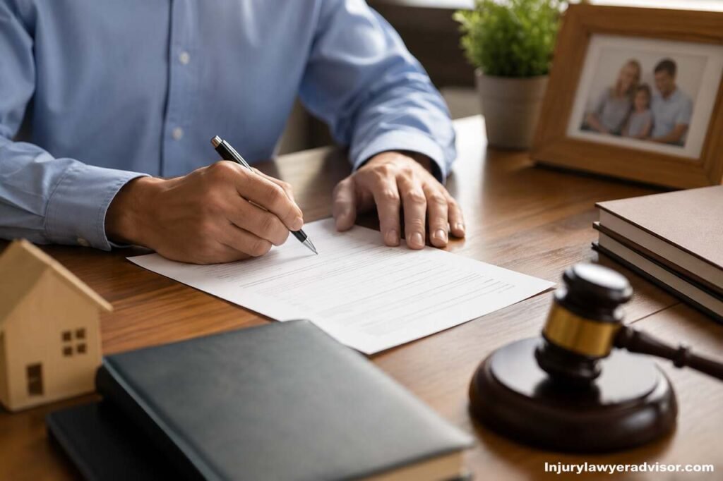How to Make a Will: Step-by-Step Guide to Protect Your Assets Person signing a will with legal documents and family-related items on a desk.