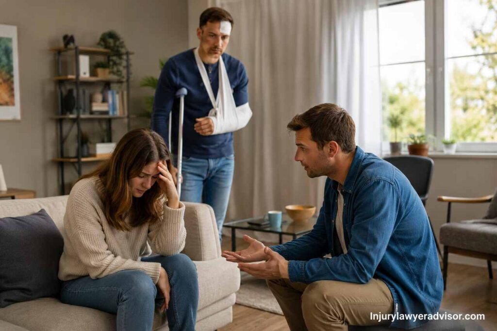 Tenant reviewing renters insurance coverage after a personal injury liability claim in a residential apartment.