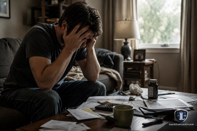 Person showing emotional distress and stress after an injury.