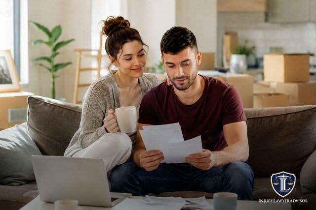 Couple reviewing paperwork at home, representing an accidental common law marriage.