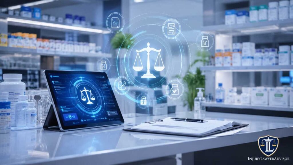Pharmacy Law and New Technologies: Building a Compliant Digital Pharmacy Practice Compliant digital pharmacy with modern healthcare technology.