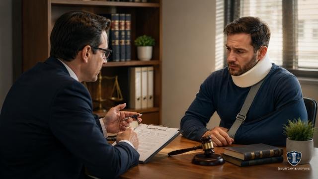 Attorney explaining workers' compensation and personal injury claims to an injured client.