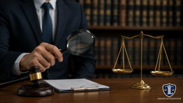 Attorney reviewing documents related to misleading advertising and false marketing claims.