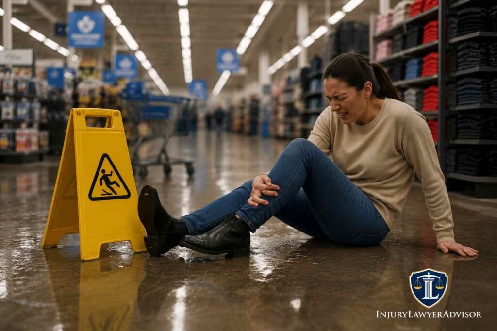 Walmart Injury Lawyer: Legal Rights and Compensation Claims Customer injured after a slip and fall accident inside a Walmart store while seeking legal compensation from a personal injury lawyer.