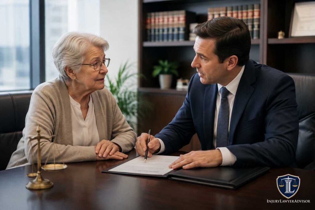 Elder financial abuse lawyer advising an older adult about financial exploitation