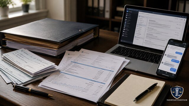 Checks, bank records, financial documents, and digital communications preserved for legal evidence.