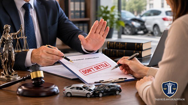 Lawyer advising a client not to settle an at-fault driver claim before reviewing UIM rights.