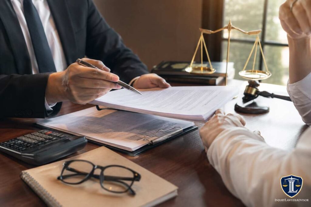 Tax preparer negligence lawyer reviewing tax documents with a client