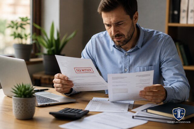 Person reviewing an IRS tax notice and financial documents to respond promptly to tax issues.