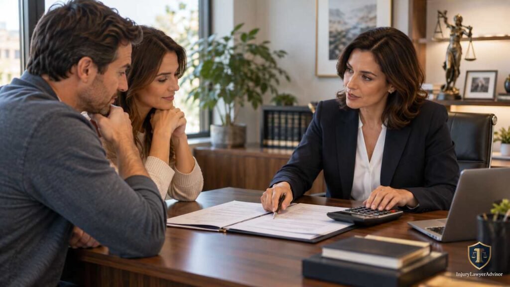Family lawyer discussing legal costs with clients