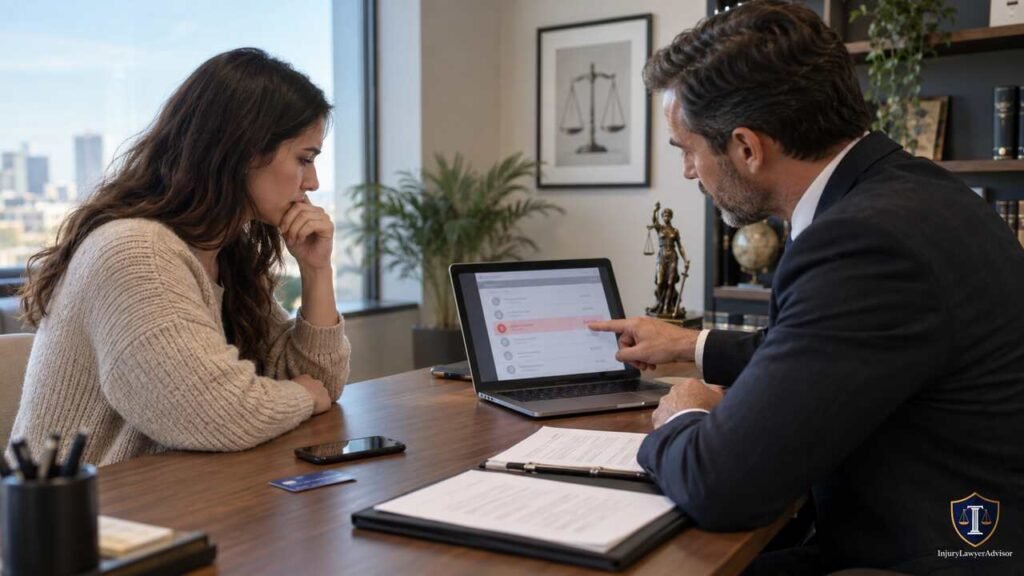 Unauthorized bank transaction lawyer reviewing a disputed bank charge with a client.