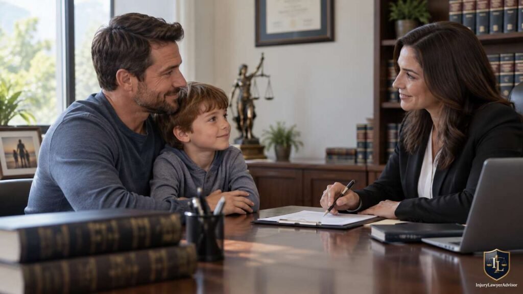 Father discussing child custody rights with a family law attorney.