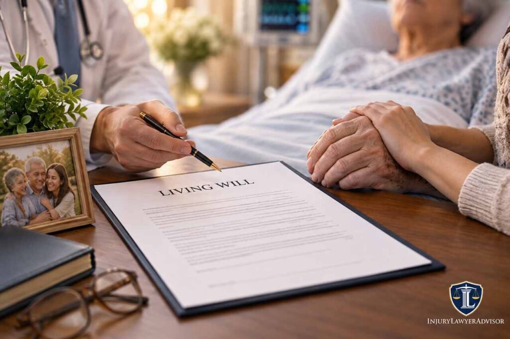 Living will document explaining medical treatment and health care preferences