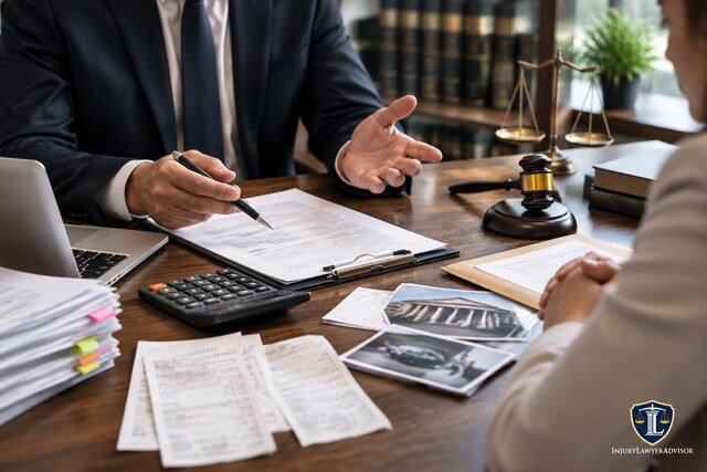 Lawyer explaining additional legal costs and expenses to a client during a consultation.