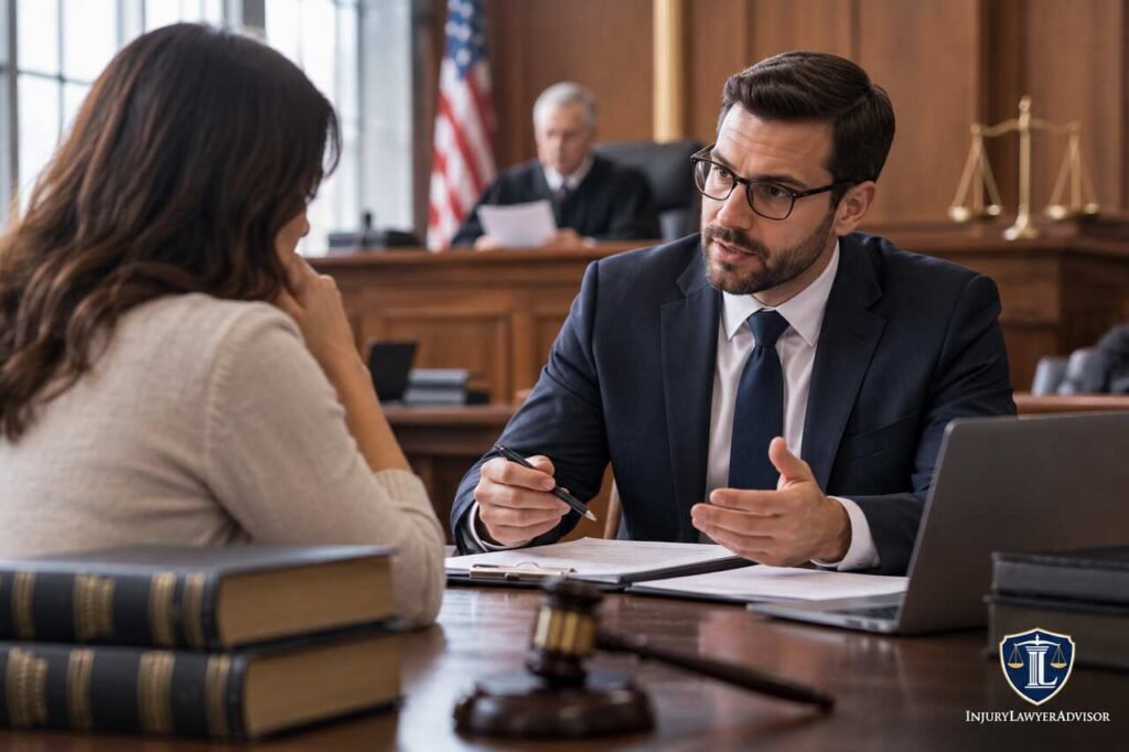 Lawyer advising a client about representation for a court case