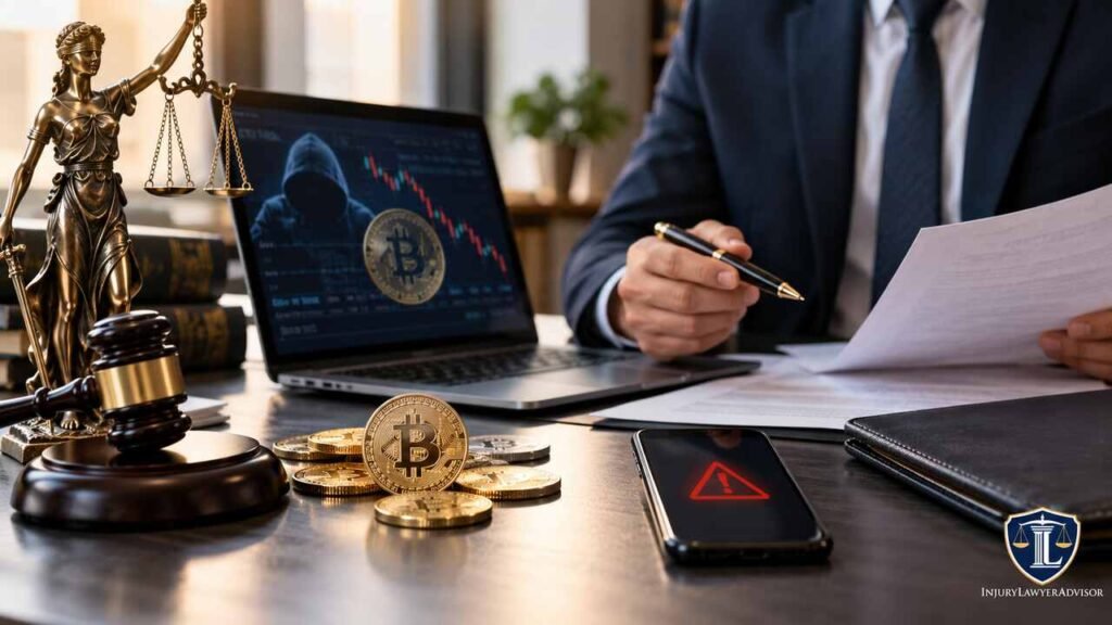 Cryptocurrency fraud lawyer investigating crypto scam losses and digital asset fraud