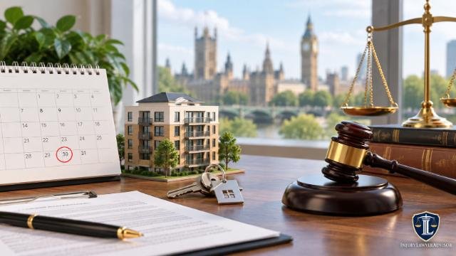 Marriage value abolition timeline represented by leasehold property, calendar, legal documents, gavel, and scales of justice.