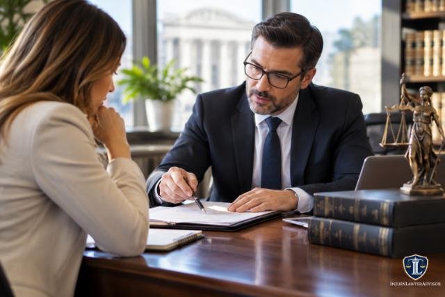 Appeal lawyer reviewing legal documents with a client during a professional consultation